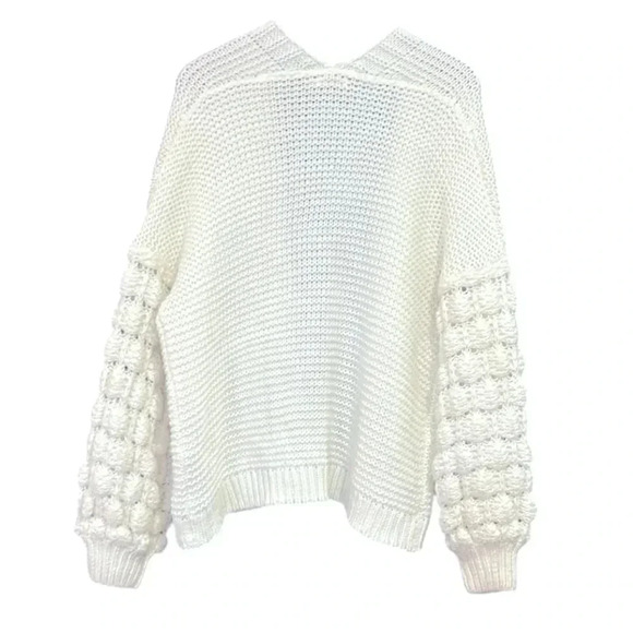 Harper Heritage Chunky Knit Bubble Sleeve Open Front Cardigan Sweater Ivory Lg - Picture 2 of 11